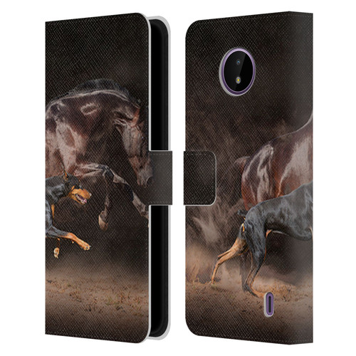 Klaudia Senator Animal Art Doberman And Horse Leather Book Wallet Case Cover For Nokia C10 / C20