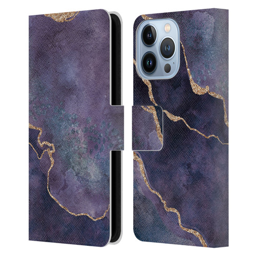 LebensArt Mineral Marble Purple Leather Book Wallet Case Cover For Apple iPhone 13 Pro