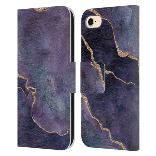 LebensArt Mineral Marble Purple Leather Book Wallet Case Cover For Apple iPhone 7 / 8 / SE 2020 & 2022