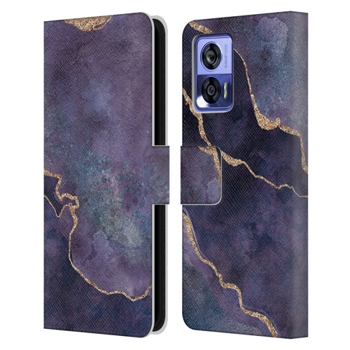 LebensArt Mineral Marble Purple Leather Book Wallet Case Cover For Motorola Edge 30 Neo 5G
