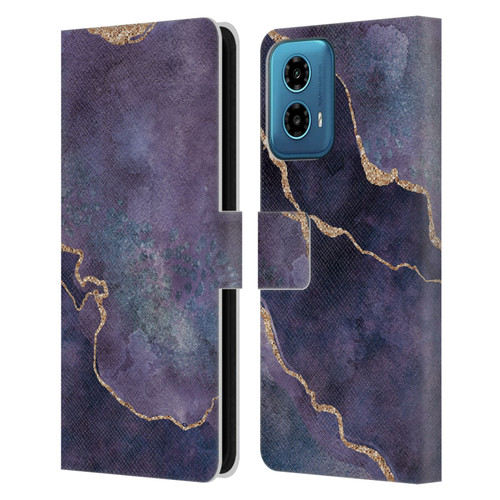 LebensArt Mineral Marble Purple Leather Book Wallet Case Cover For Motorola Moto G34 5G