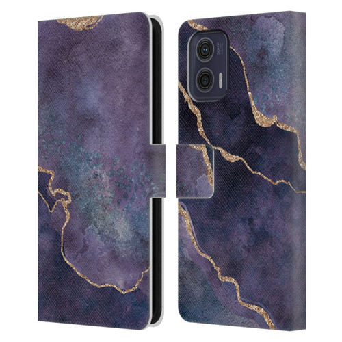 LebensArt Mineral Marble Purple Leather Book Wallet Case Cover For Motorola Moto G73 5G