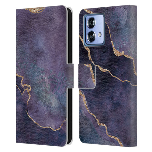 LebensArt Mineral Marble Purple Leather Book Wallet Case Cover For Motorola Moto G84 5G