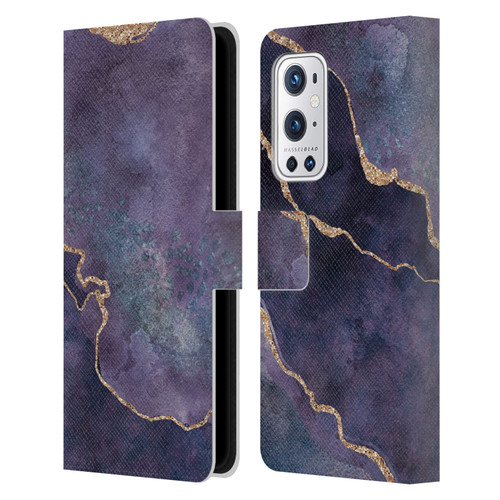 LebensArt Mineral Marble Purple Leather Book Wallet Case Cover For OnePlus 9 Pro