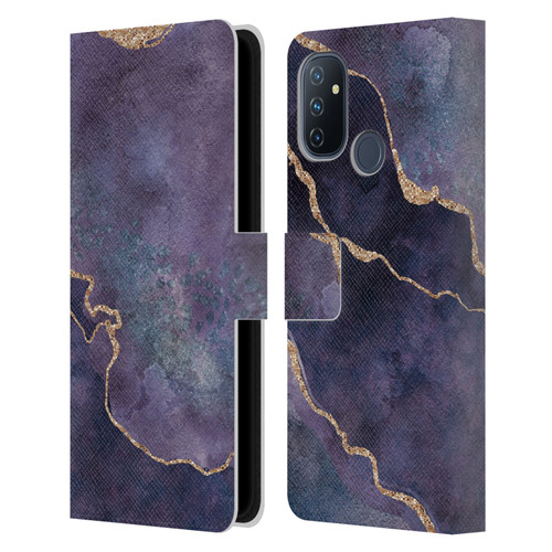 LebensArt Mineral Marble Purple Leather Book Wallet Case Cover For OnePlus Nord N100