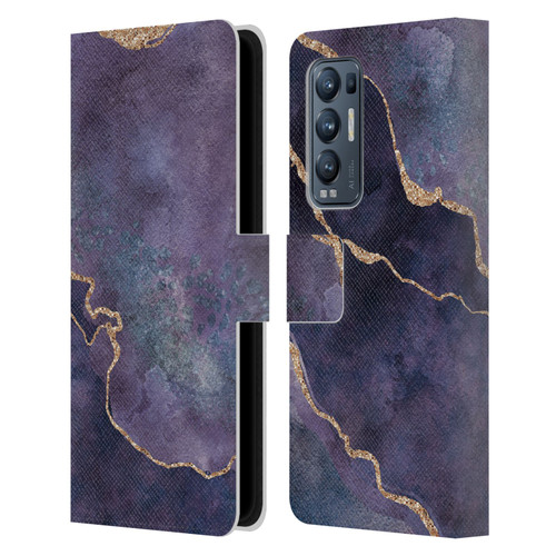 LebensArt Mineral Marble Purple Leather Book Wallet Case Cover For OPPO Find X3 Neo / Reno5 Pro+ 5G