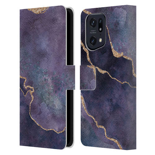 LebensArt Mineral Marble Purple Leather Book Wallet Case Cover For OPPO Find X5 Pro