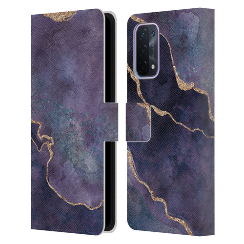 LebensArt Mineral Marble Purple Leather Book Wallet Case Cover For OPPO A54 5G