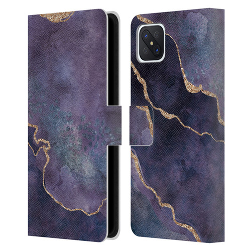 LebensArt Mineral Marble Purple Leather Book Wallet Case Cover For OPPO Reno4 Z 5G