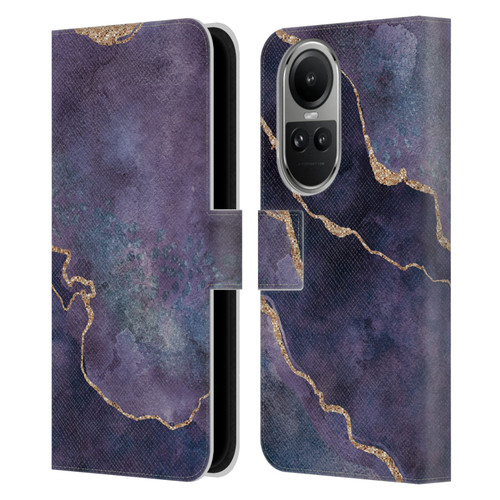 LebensArt Mineral Marble Purple Leather Book Wallet Case Cover For OPPO Reno10 5G / Reno10 Pro 5G