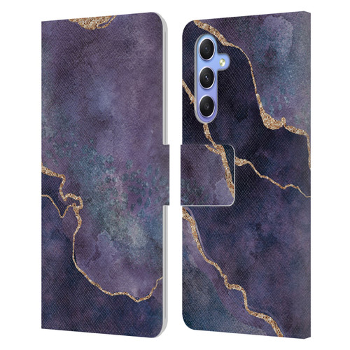 LebensArt Mineral Marble Purple Leather Book Wallet Case Cover For Samsung Galaxy A34 5G