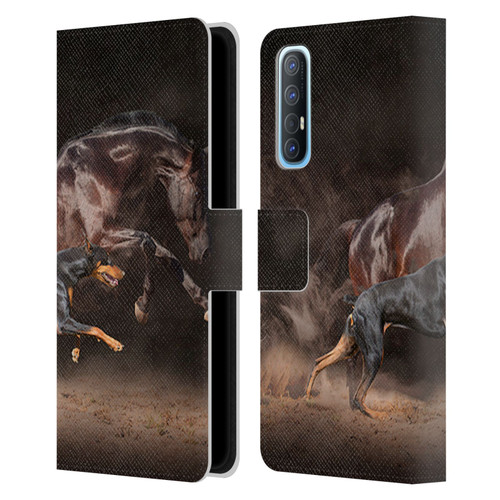 Klaudia Senator Animal Art Doberman And Horse Leather Book Wallet Case Cover For OPPO Find X2 Neo 5G
