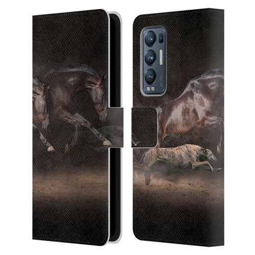 Klaudia Senator Animal Art Greyhound And Horse Leather Book Wallet Case Cover For OPPO Find X3 Neo / Reno5 Pro+ 5G