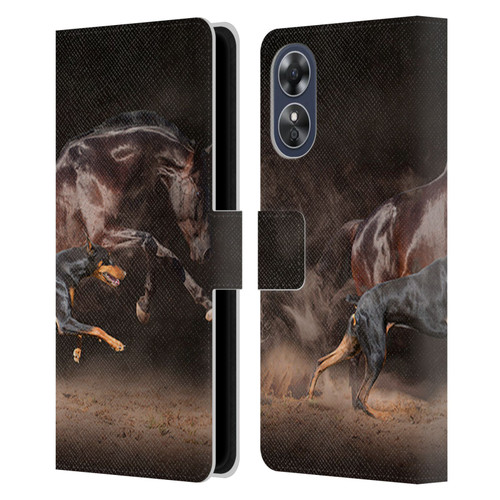 Klaudia Senator Animal Art Doberman And Horse Leather Book Wallet Case Cover For OPPO A17