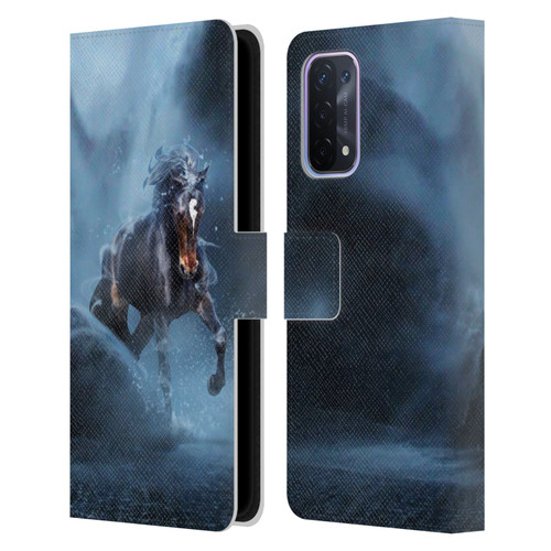 Klaudia Senator Animal Art Black Horse Leather Book Wallet Case Cover For OPPO A54 5G