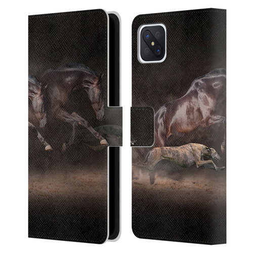 Klaudia Senator Animal Art Greyhound And Horse Leather Book Wallet Case Cover For OPPO Reno4 Z 5G