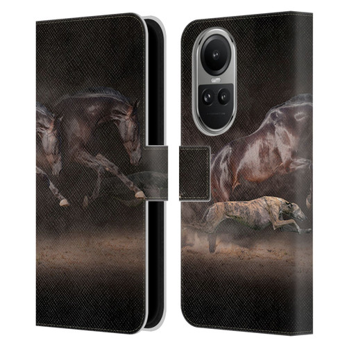 Klaudia Senator Animal Art Greyhound And Horse Leather Book Wallet Case Cover For OPPO Reno10 5G / Reno10 Pro 5G