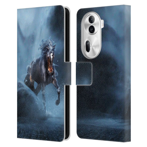 Klaudia Senator Animal Art Black Horse Leather Book Wallet Case Cover For OPPO Reno11