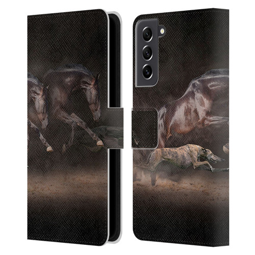 Klaudia Senator Animal Art Greyhound And Horse Leather Book Wallet Case Cover For Samsung Galaxy S21 FE 5G