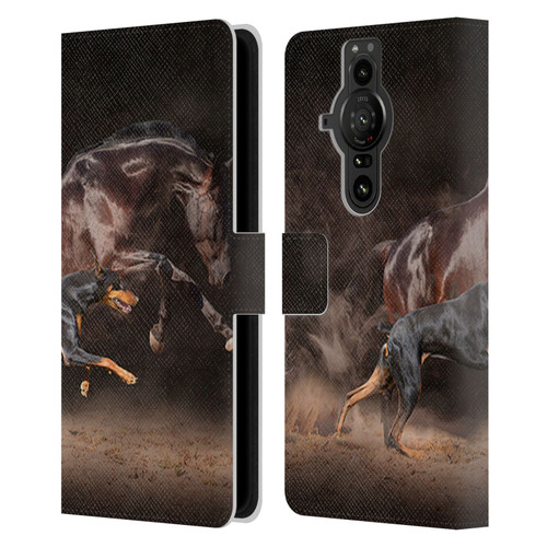 Klaudia Senator Animal Art Doberman And Horse Leather Book Wallet Case Cover For Sony Xperia Pro-I