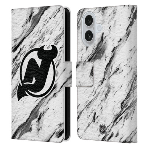 NHL New Jersey Devils Marble Leather Book Wallet Case Cover For Apple iPhone 16