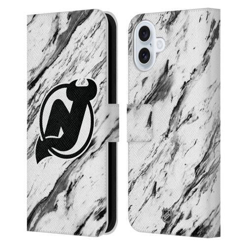 NHL New Jersey Devils Marble Leather Book Wallet Case Cover For Apple iPhone 16 Plus