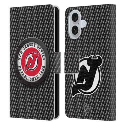 NHL New Jersey Devils Puck Texture Leather Book Wallet Case Cover For Apple iPhone 16