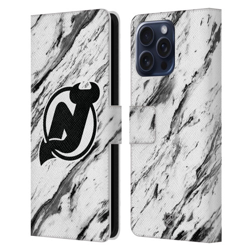 NHL New Jersey Devils Marble Leather Book Wallet Case Cover For Apple iPhone 16 Pro Max