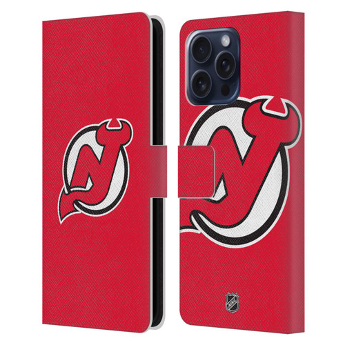 NHL New Jersey Devils Plain Leather Book Wallet Case Cover For Apple iPhone 16 Pro Max