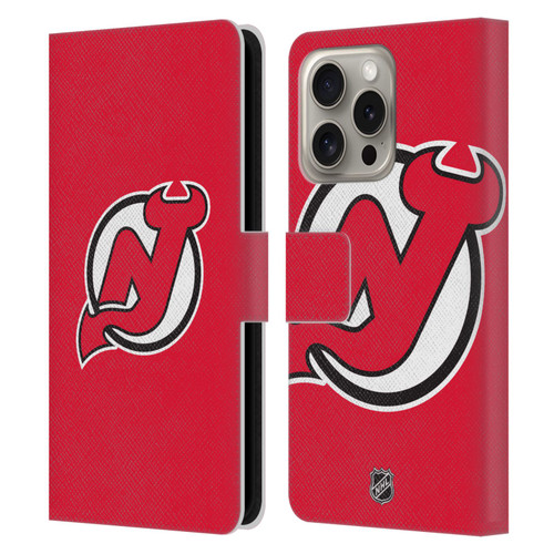 NHL New Jersey Devils Plain Leather Book Wallet Case Cover For Apple iPhone 16 Pro