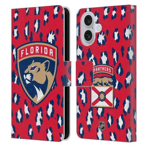 NHL Florida Panthers Leopard Patten Leather Book Wallet Case Cover For Apple iPhone 16