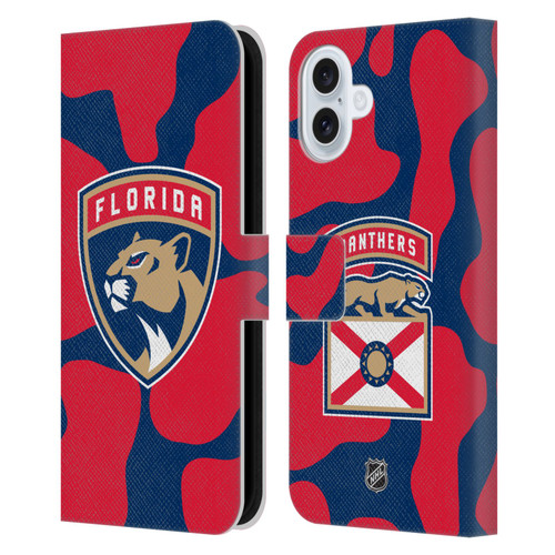 NHL Florida Panthers Cow Pattern Leather Book Wallet Case Cover For Apple iPhone 16 Plus