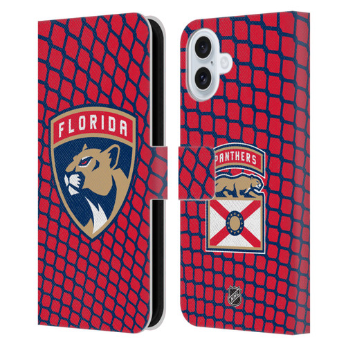 NHL Florida Panthers Net Pattern Leather Book Wallet Case Cover For Apple iPhone 16 Plus