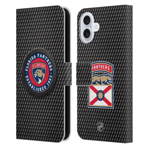 NHL Florida Panthers Puck Texture Leather Book Wallet Case Cover For Apple iPhone 16 Plus