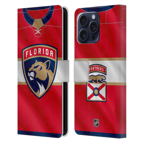 NHL Florida Panthers Jersey Leather Book Wallet Case Cover For Apple iPhone 16 Pro Max