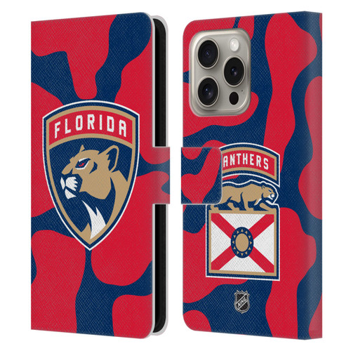 NHL Florida Panthers Cow Pattern Leather Book Wallet Case Cover For Apple iPhone 16 Pro