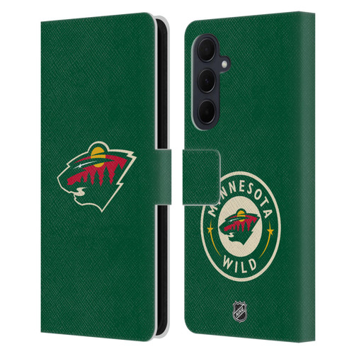 NHL Minnesota Wild Plain Leather Book Wallet Case Cover For Samsung Galaxy A35 5G