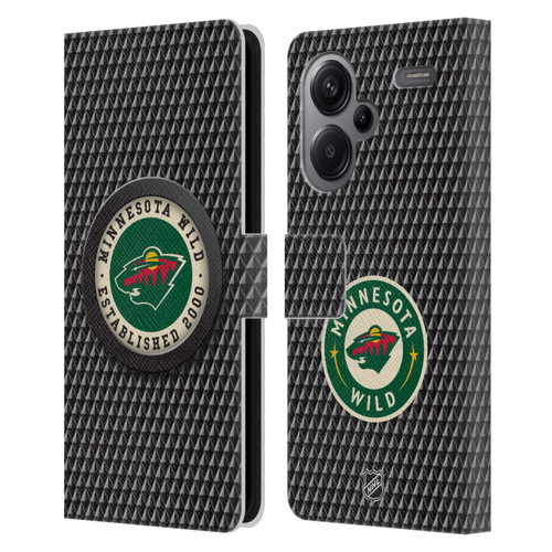 NHL Minnesota Wild Puck Texture Leather Book Wallet Case Cover For Xiaomi Redmi Note 13 Pro Plus 5G