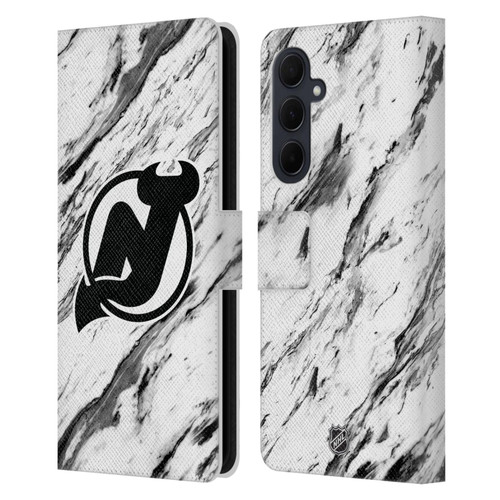 NHL New Jersey Devils Marble Leather Book Wallet Case Cover For Samsung Galaxy A35 5G