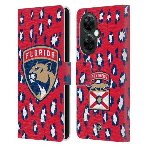NHL Florida Panthers Leopard Patten Leather Book Wallet Case Cover For OnePlus Nord CE 3 Lite 5G