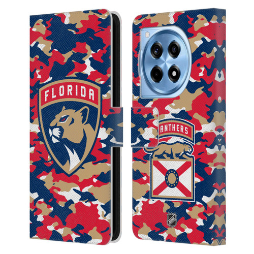 NHL Florida Panthers Camouflage Leather Book Wallet Case Cover For OnePlus 12R