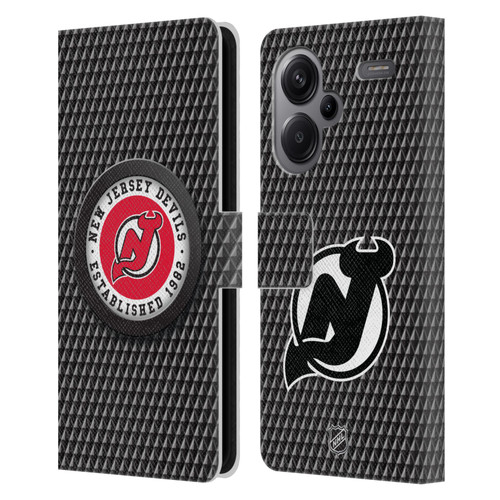NHL New Jersey Devils Puck Texture Leather Book Wallet Case Cover For Xiaomi Redmi Note 13 Pro Plus 5G