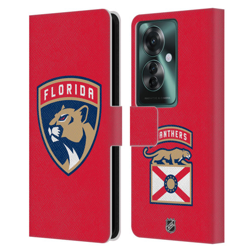 NHL Florida Panthers Plain Leather Book Wallet Case Cover For OPPO Reno11 F 5G / F25 Pro 5G
