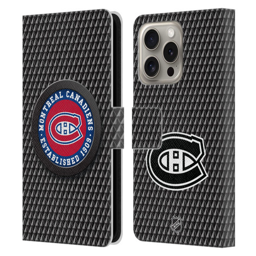 NHL Montreal Canadiens Puck Texture Leather Book Wallet Case Cover For Apple iPhone 16 Pro