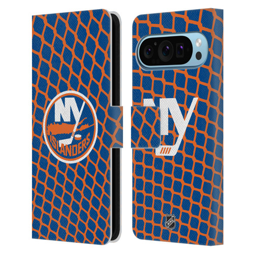 NHL New York Islanders Net Pattern Leather Book Wallet Case Cover For Google Pixel 9 / Pixel 9 Pro