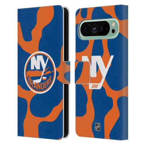 NHL New York Islanders Cow Pattern Leather Book Wallet Case Cover For Google Pixel 9 Pro XL