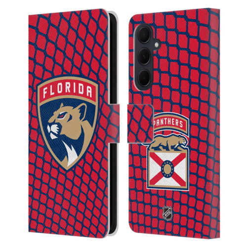 NHL Florida Panthers Net Pattern Leather Book Wallet Case Cover For Samsung Galaxy A35 5G
