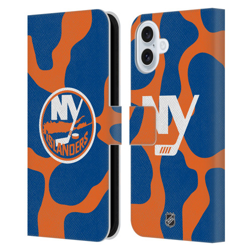 NHL New York Islanders Cow Pattern Leather Book Wallet Case Cover For Apple iPhone 16 Plus