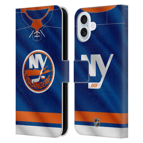 NHL New York Islanders Jersey Leather Book Wallet Case Cover For Apple iPhone 16 Plus