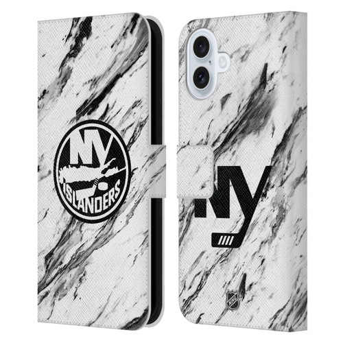 NHL New York Islanders Marble Leather Book Wallet Case Cover For Apple iPhone 16 Plus